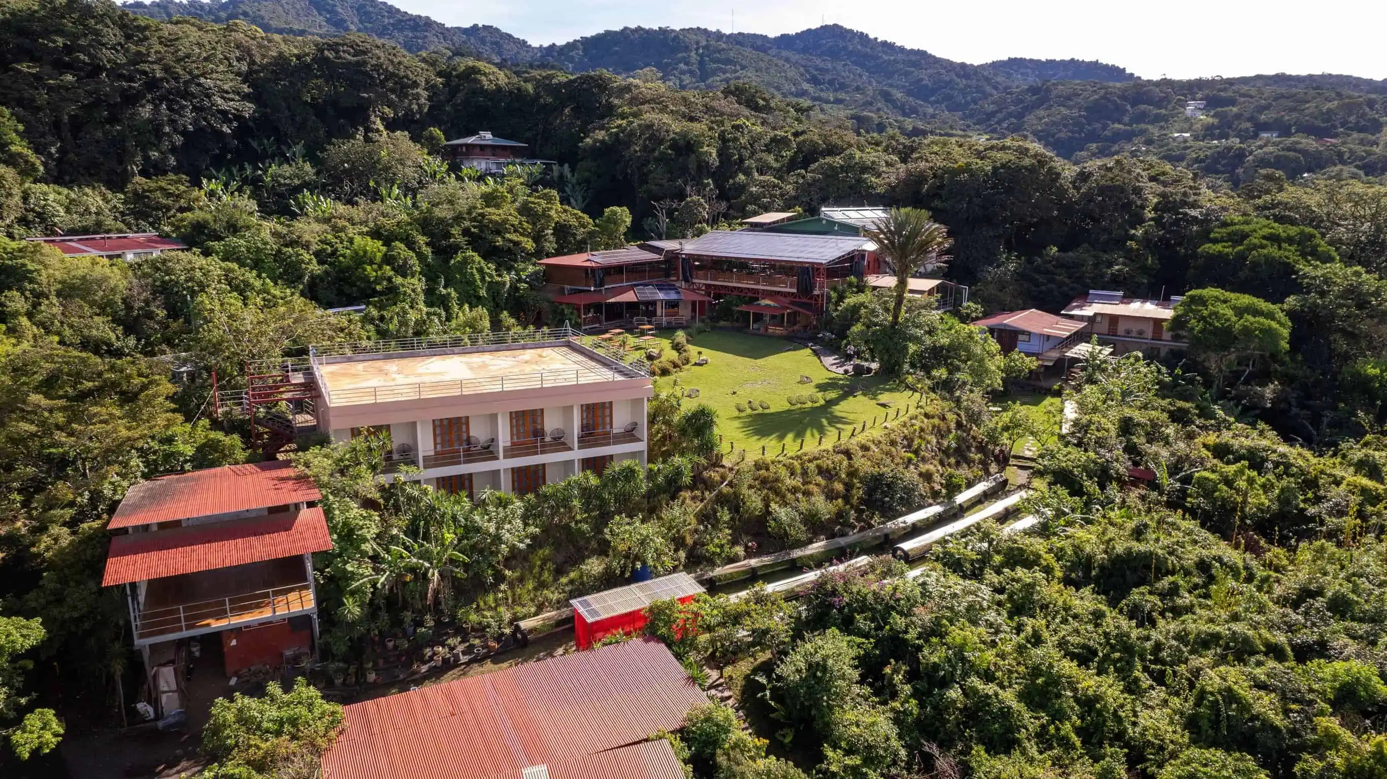 Aerial view of Valle Escondido nature reserve in Monteverde